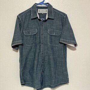 PD & C MEN'S MEDIUM SHORT SLEEVES BLUE/GRAY BUTTON-UP POLO SHIRT/Preowned